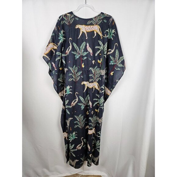 Just Darving Jungly Kaftan Dress Navy Exotic Animal Print & Palm Leaves One Size - Picture 6 of 15
